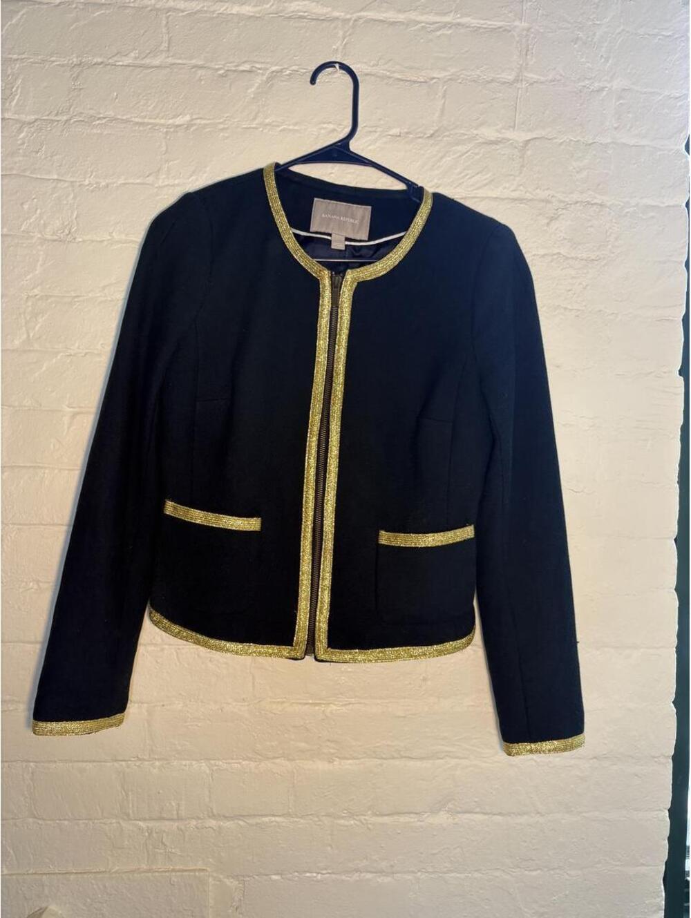 Banana Republic navy blue blazer with gold trim